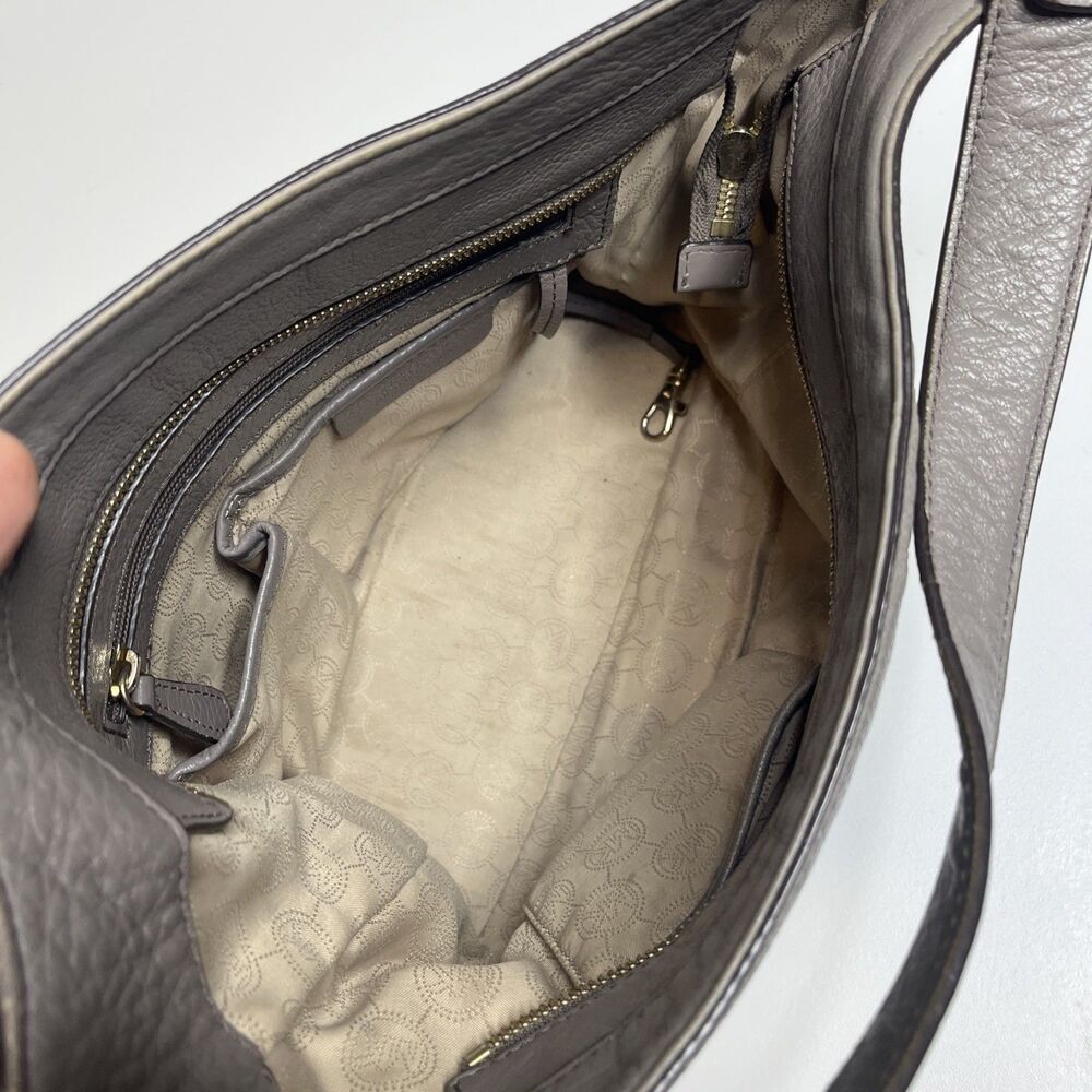 Michael Kors Bedford Large Belted Shoulder Bag Gray Leather Purse Handbag - Picture 8 of 9
